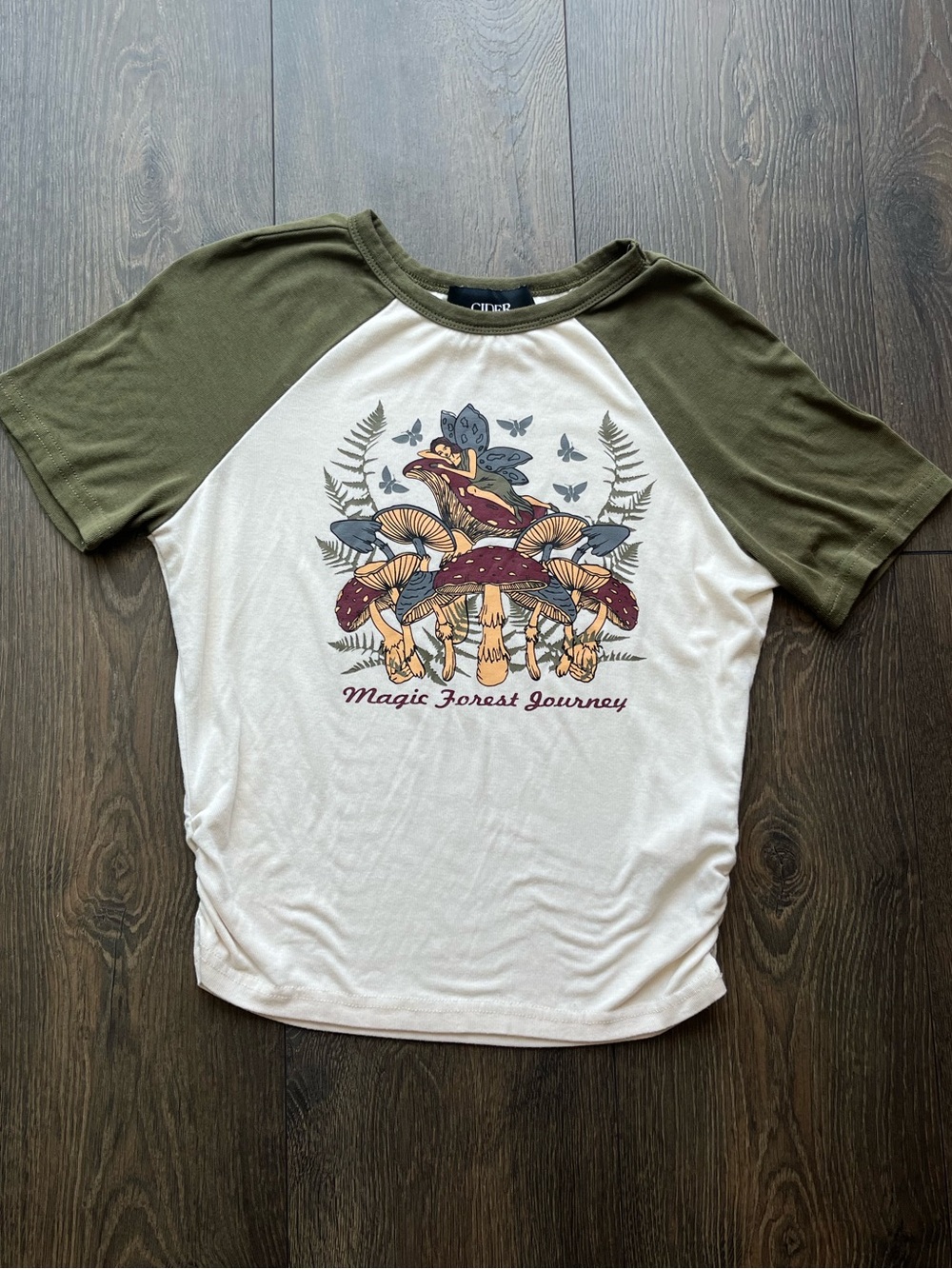 NWOT Cider Raglan Mushroom Graphic Tee